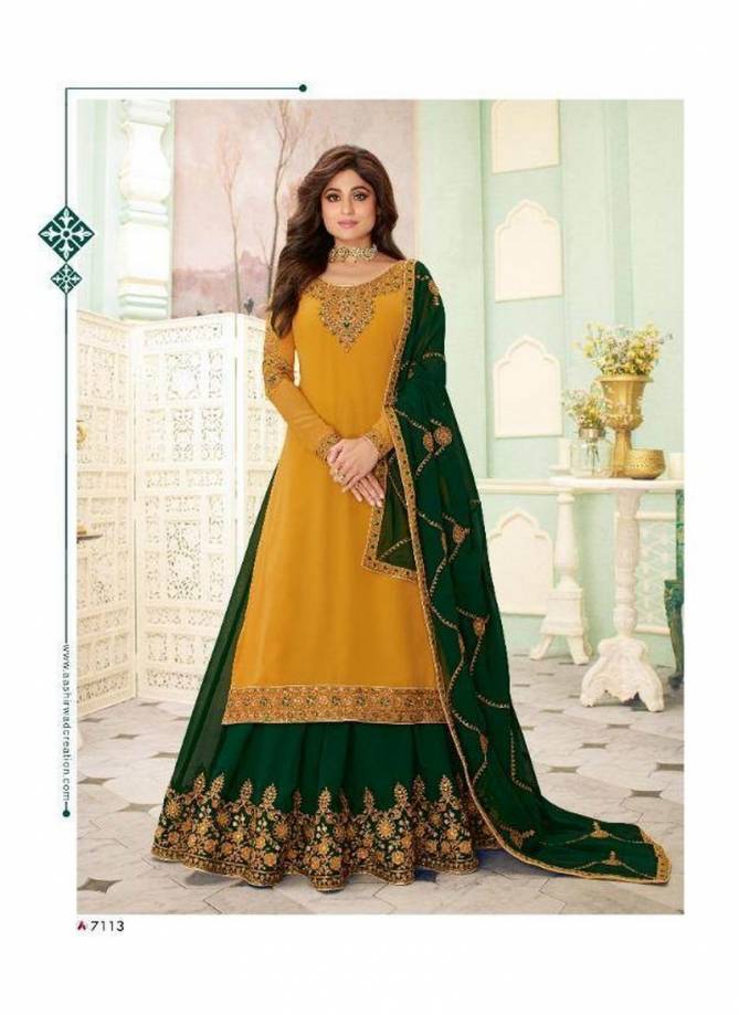 Ashirwad Fizza Real Georgette with Dull Santoon Inner Designer Wedding and Partywear Suit Sharara Suit Collection